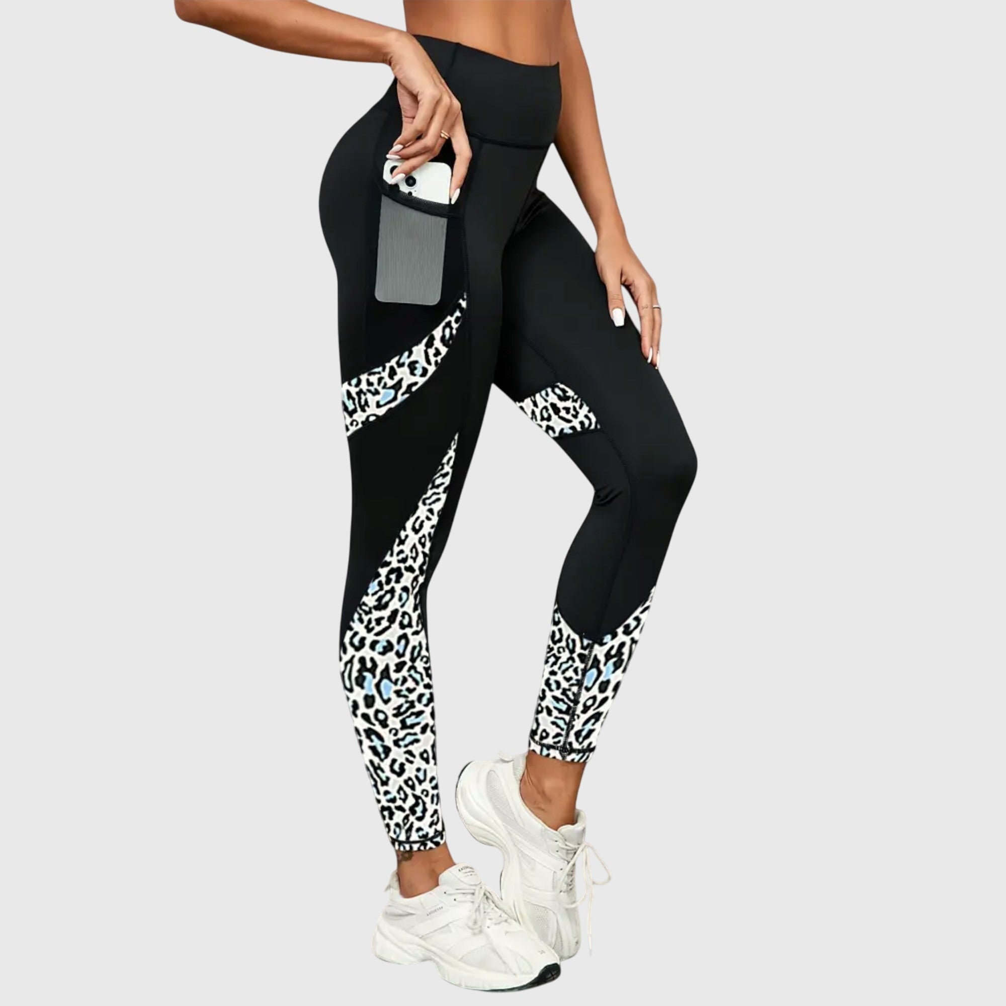 Women's Workout Pants High-Waisted Leopard Print Integrated Pocket Polyester