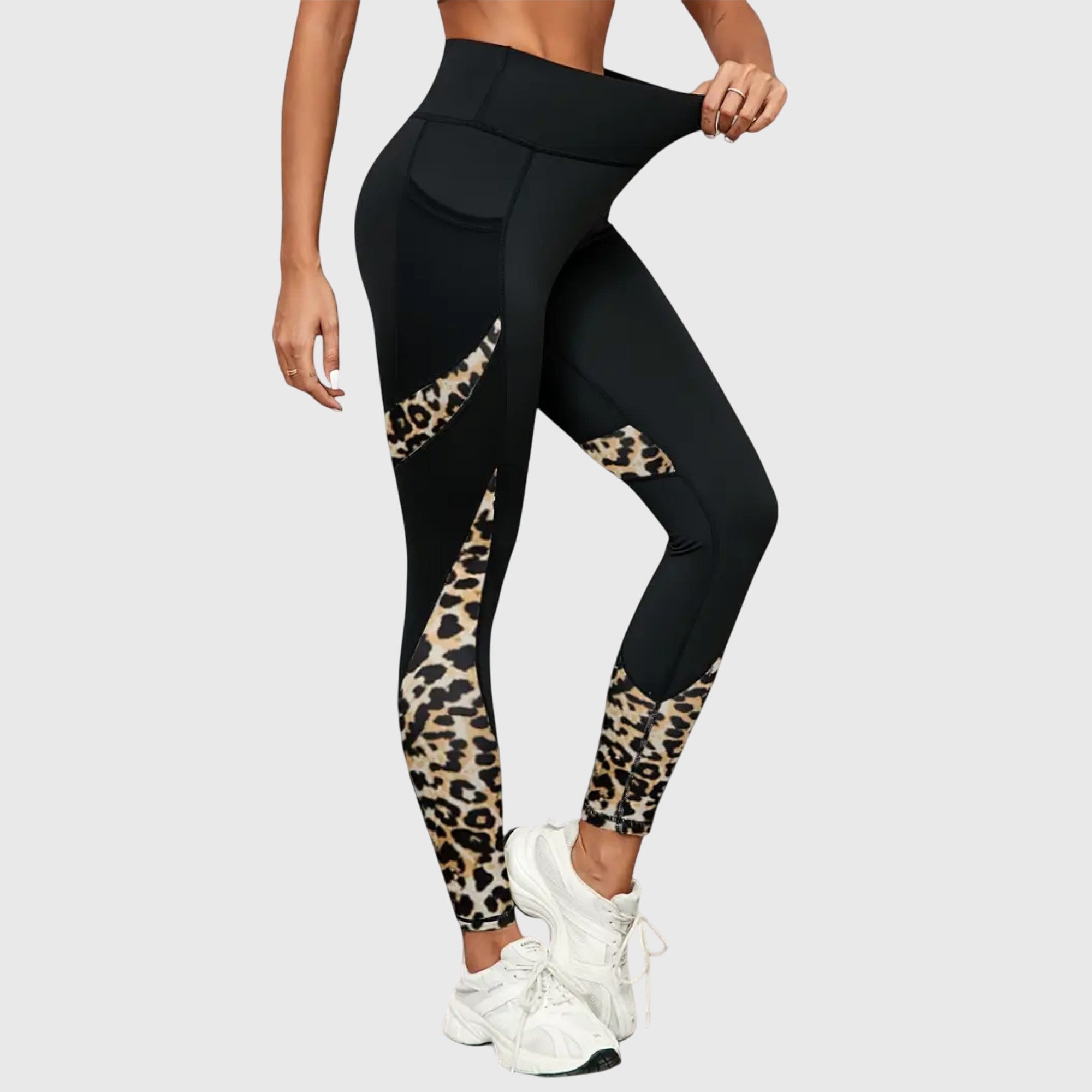 Women's Workout Pants High-Waisted Leopard Print Integrated Pocket Polyester