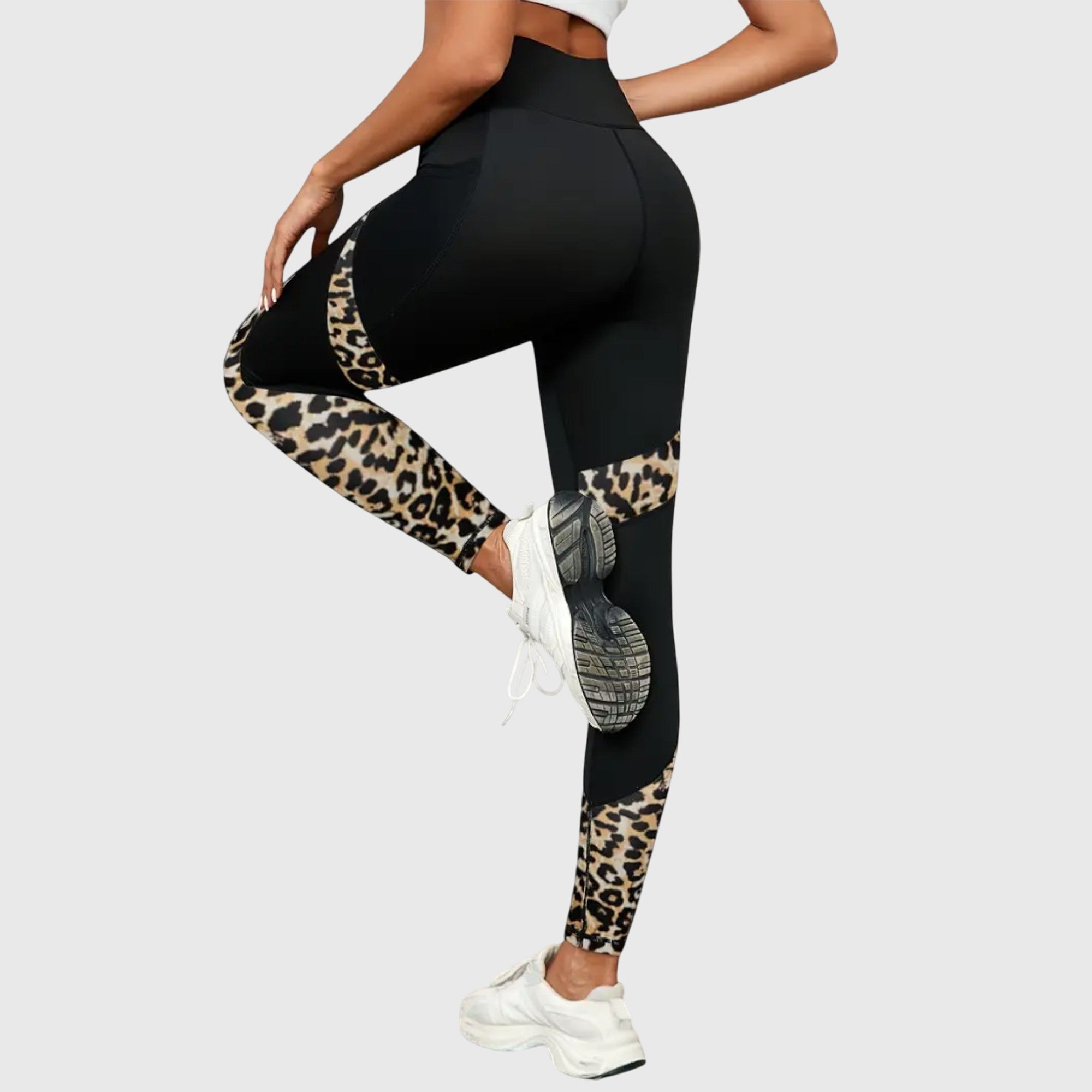 Women's Workout Pants High-Waisted Leopard Print Integrated Pocket Polyester