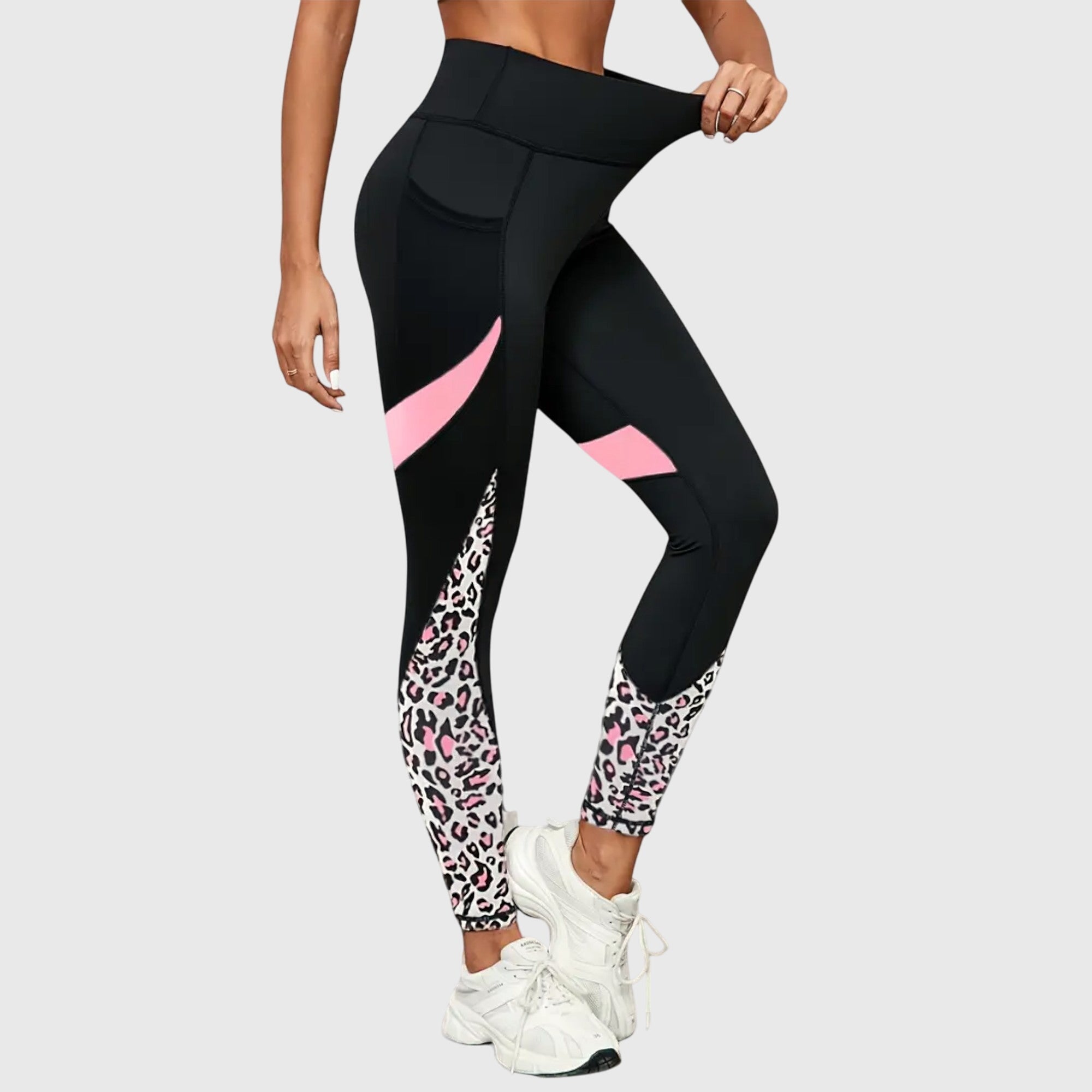 Women's Workout Pants High-Waisted Leopard Print Integrated Pocket Polyester