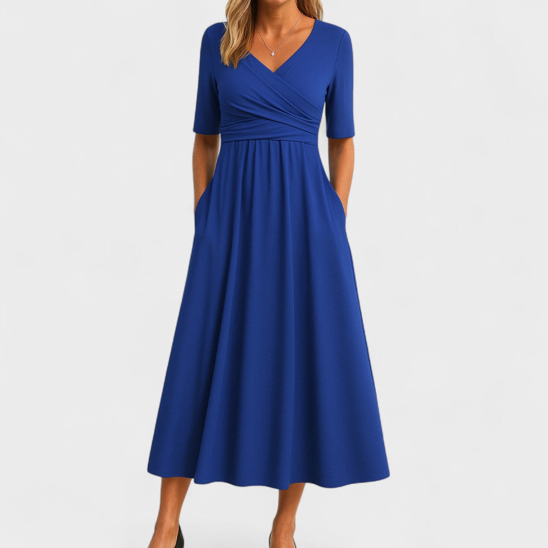 Women's A-Line Midi Dress V-Neck Sleeveless Versatile Style