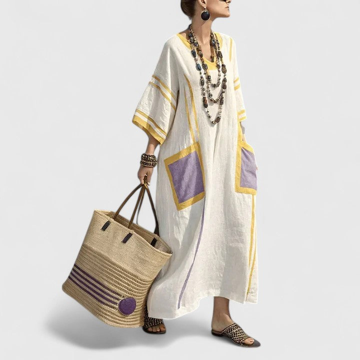 Women's Bohemian Maxi Dress V-Neck Pockets