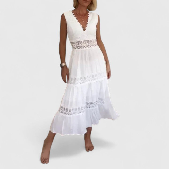 Women's Midi Dress V-Neck Crochet Lace