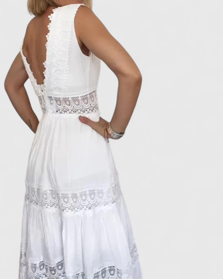 Women's Midi Dress V-Neck Crochet Lace
