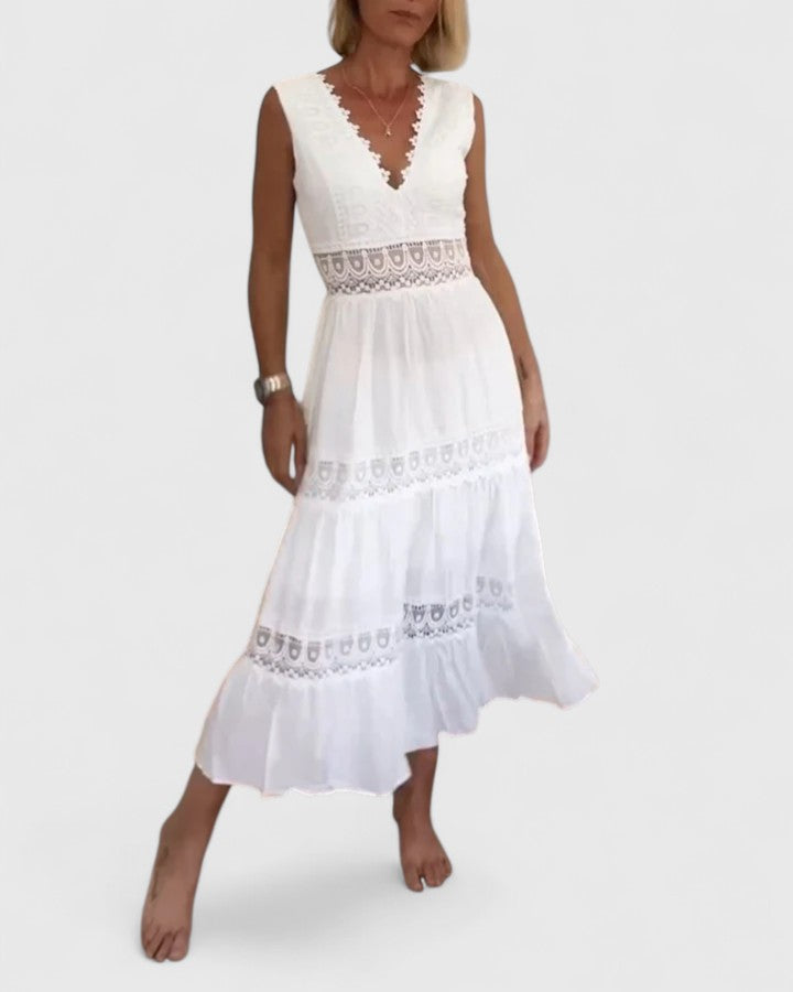 Women's Midi Dress V-Neck Crochet Lace