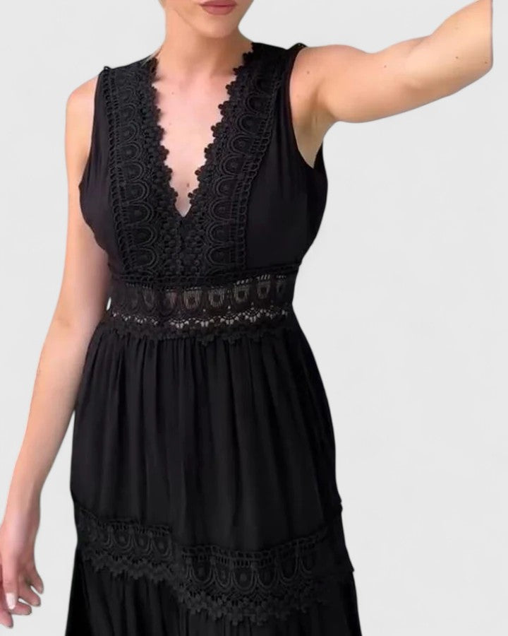 Women's Midi Dress V-Neck Crochet Lace