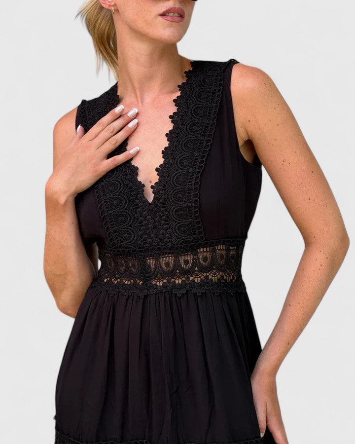Women's Midi Dress V-Neck Crochet Lace