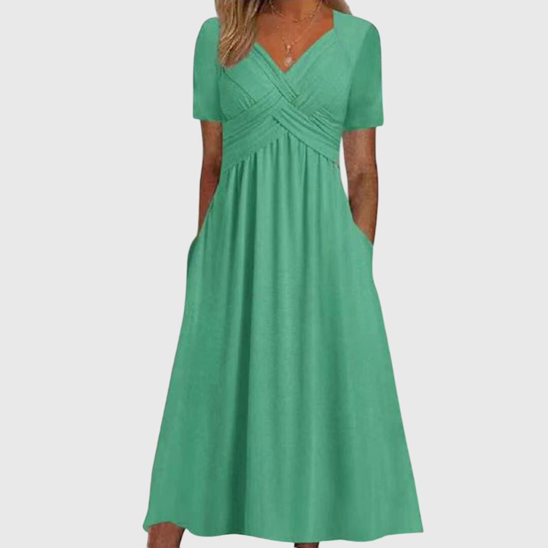 Women's Tailored Fit Dress V-Neck Long Sleeve Midi