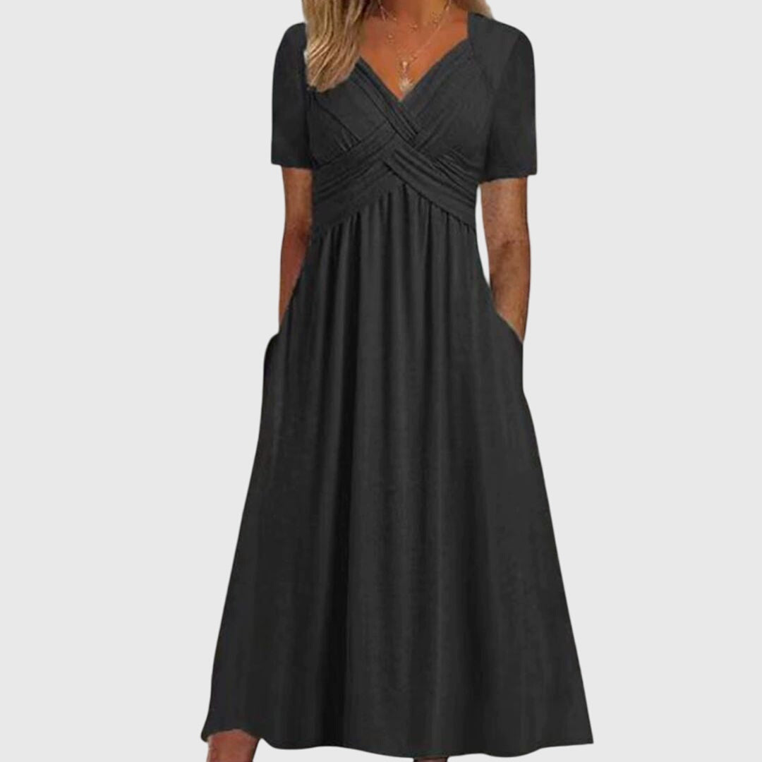 Women's Tailored Fit Dress V-Neck Long Sleeve Midi
