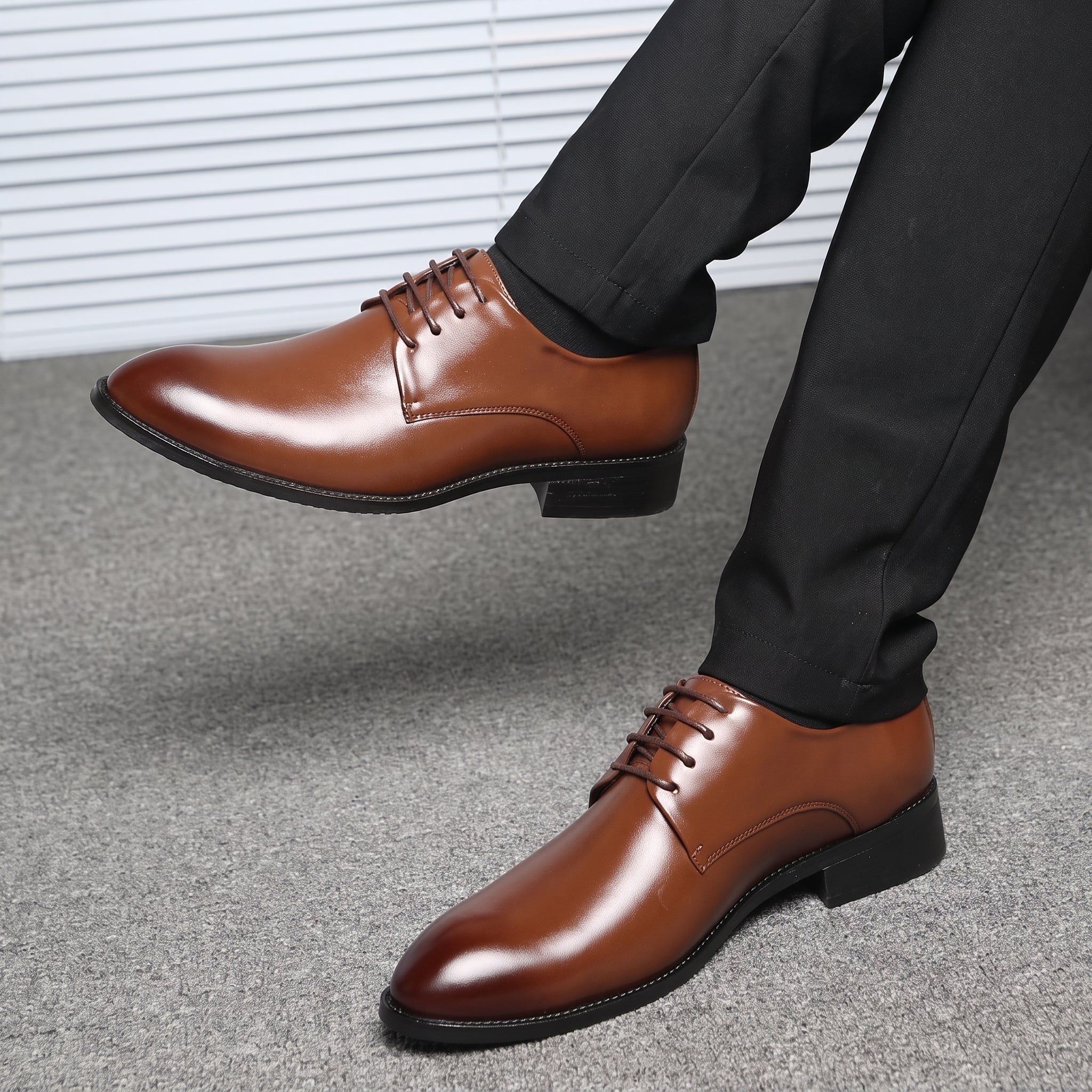 Benjamin - Men's Lace-Up Plain Derby Wedding Shoes - Wedding Shoes - Brown - Taylor & Bennett