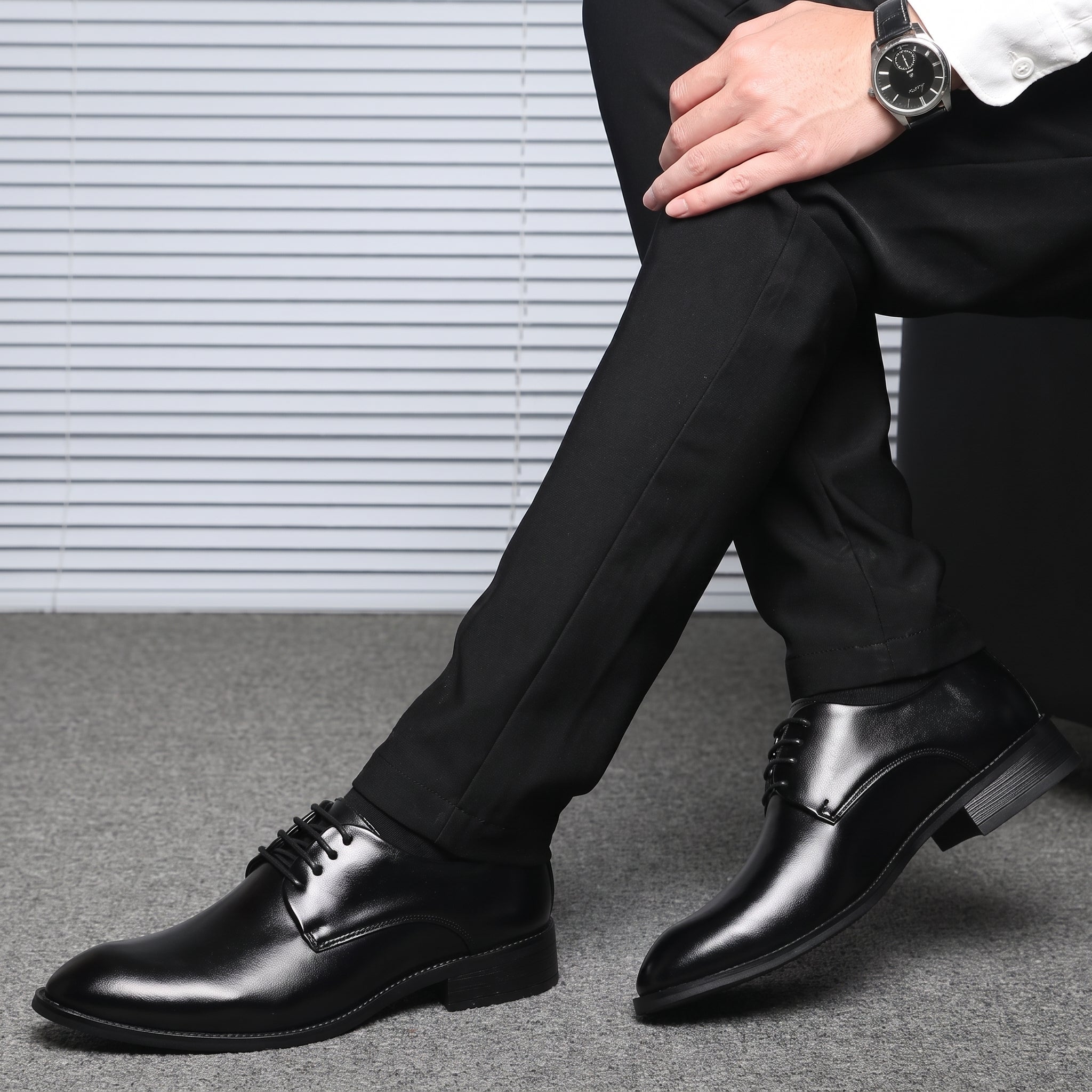 Benjamin - Men's Lace-Up Plain Derby Wedding Shoes - Wedding Shoes - Black - Taylor & Bennett