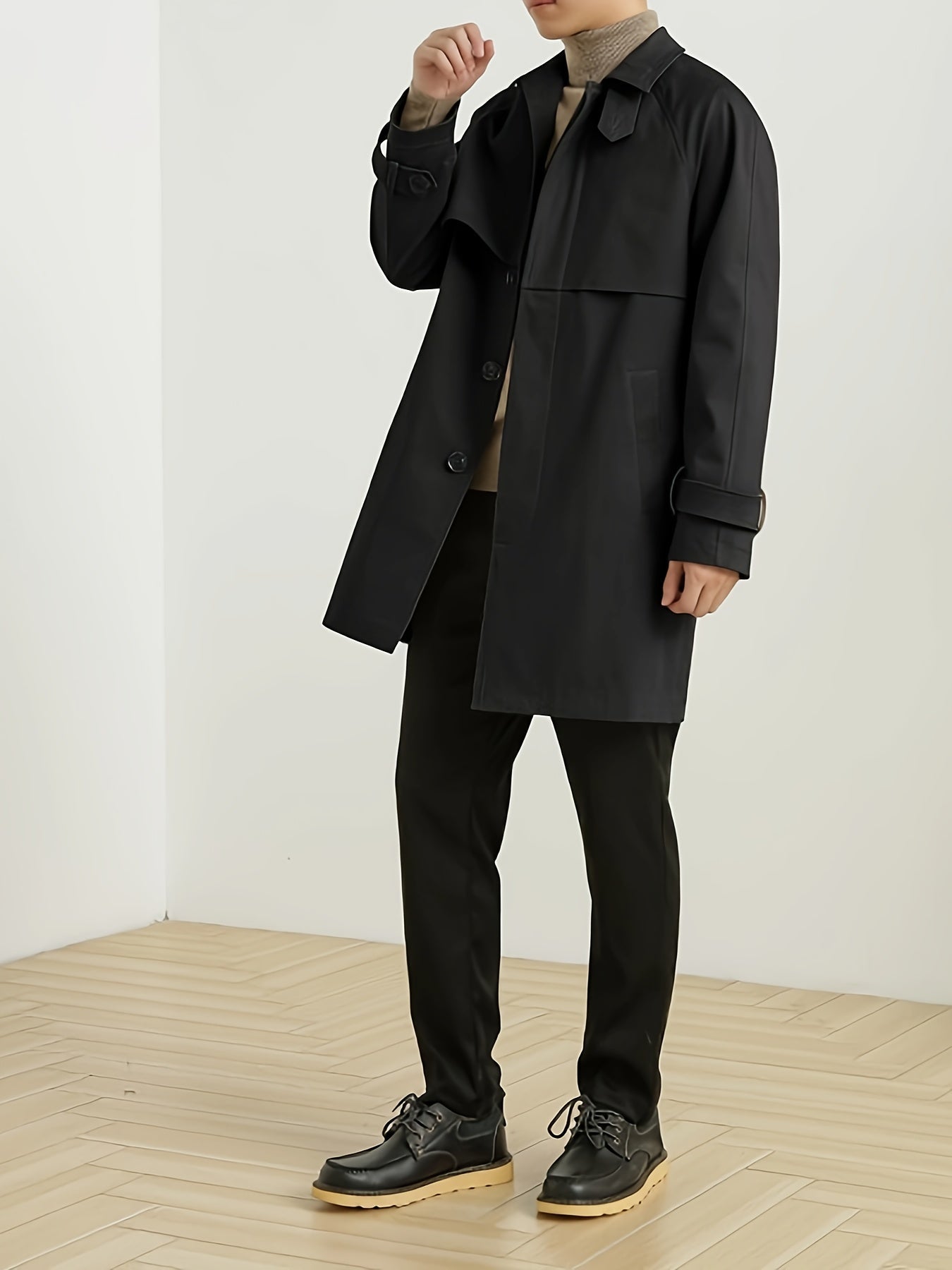 Henry Classic Men's Trench Coat – Elegant Long Regular Fit Coat in Cotton Blend