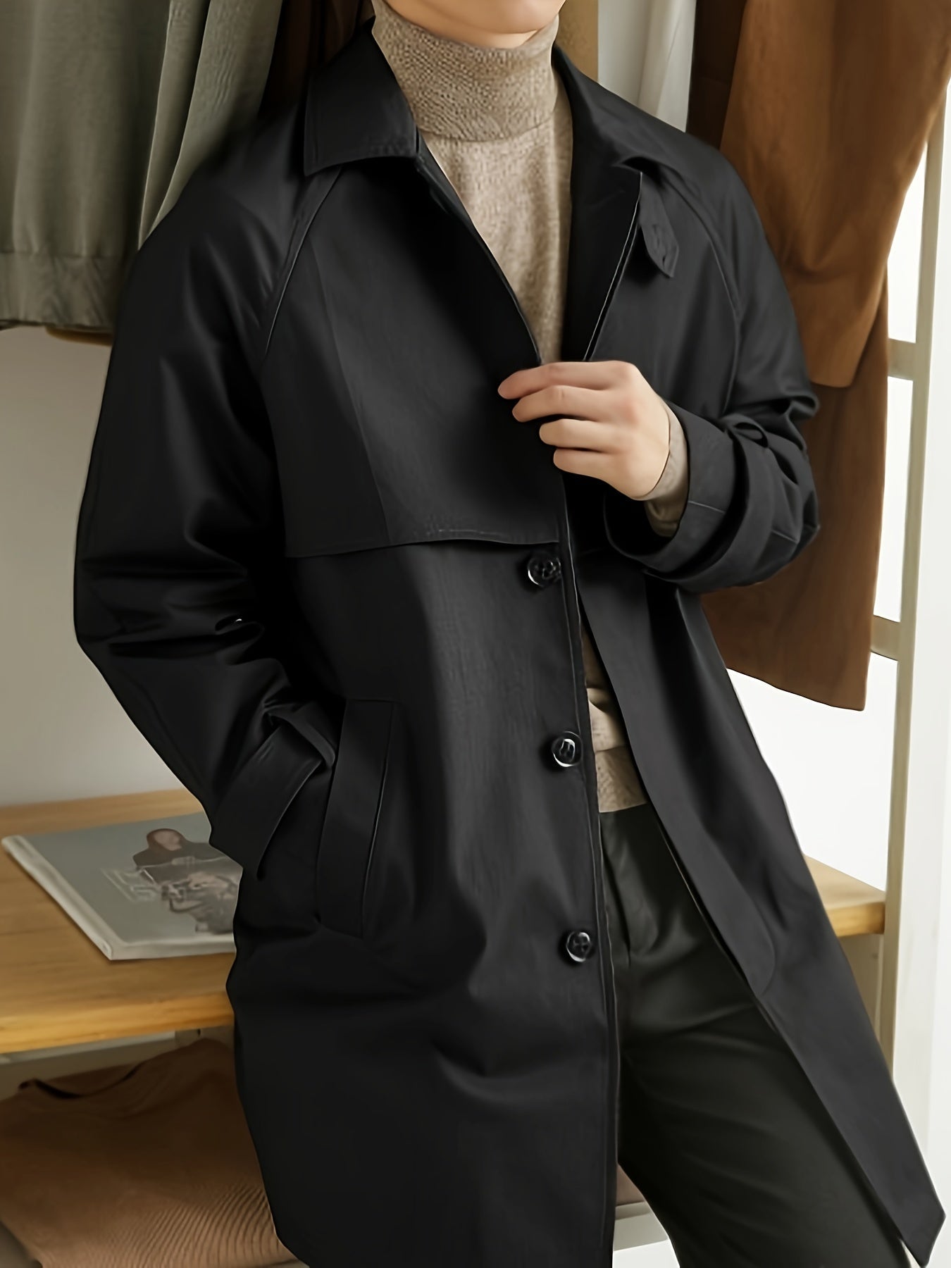 Henry Classic Men's Trench Coat – Elegant Long Regular Fit Coat in Cotton Blend