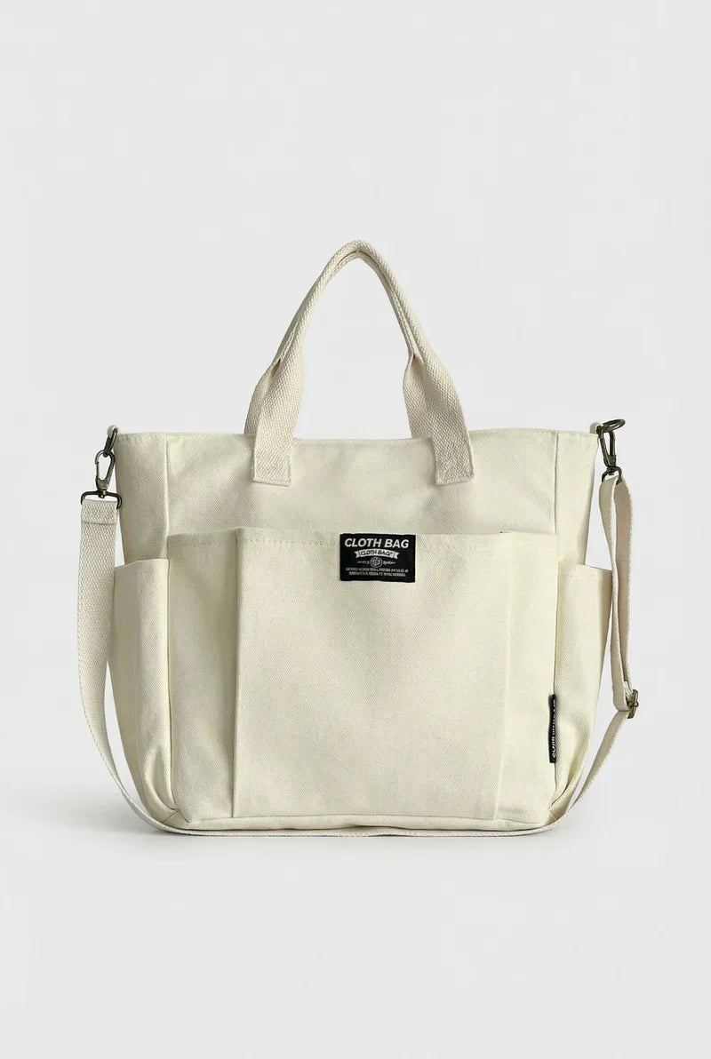 Women’s Canvas Tote Bag Large Zip Closure Adjustable Crossbody Strap
