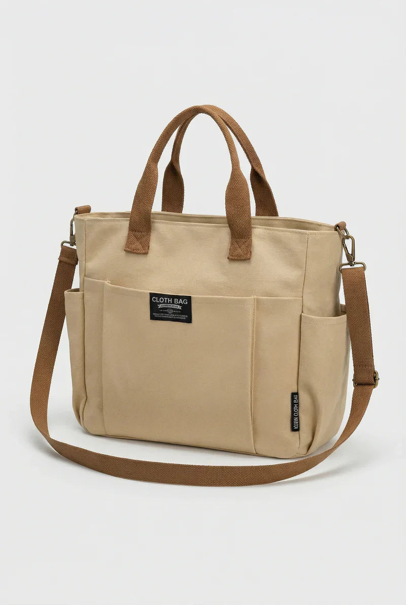 Women’s Canvas Tote Bag Large Zip Closure Adjustable Crossbody Strap
