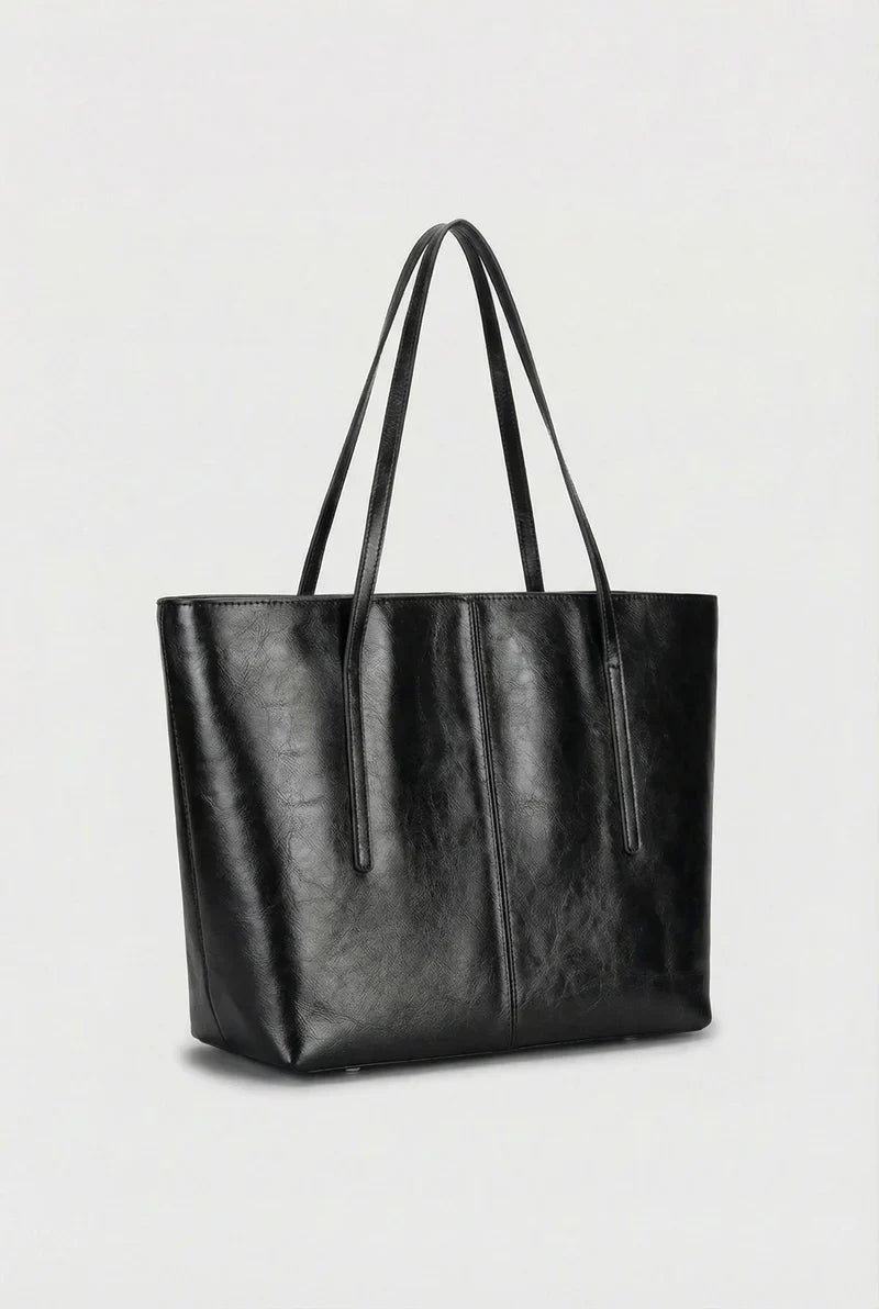 Women’s Leather Tote Bag Large Structured Open Top Shoulder Straps