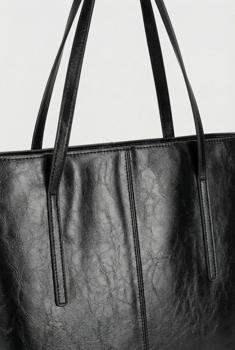 Women’s Leather Tote Bag Large Structured Open Top Shoulder Straps