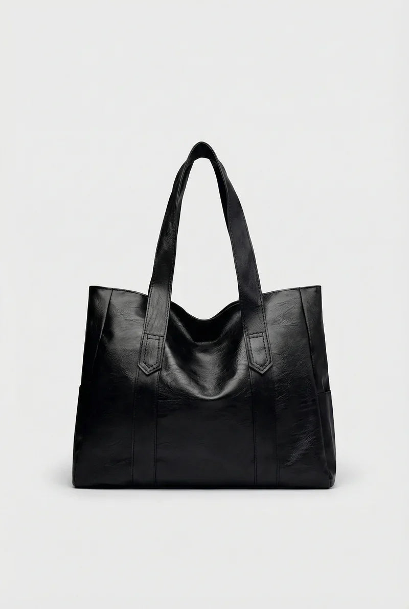 Women’s Vegan Leather Tote Bag Spacious Open Top Dual Shoulder Straps