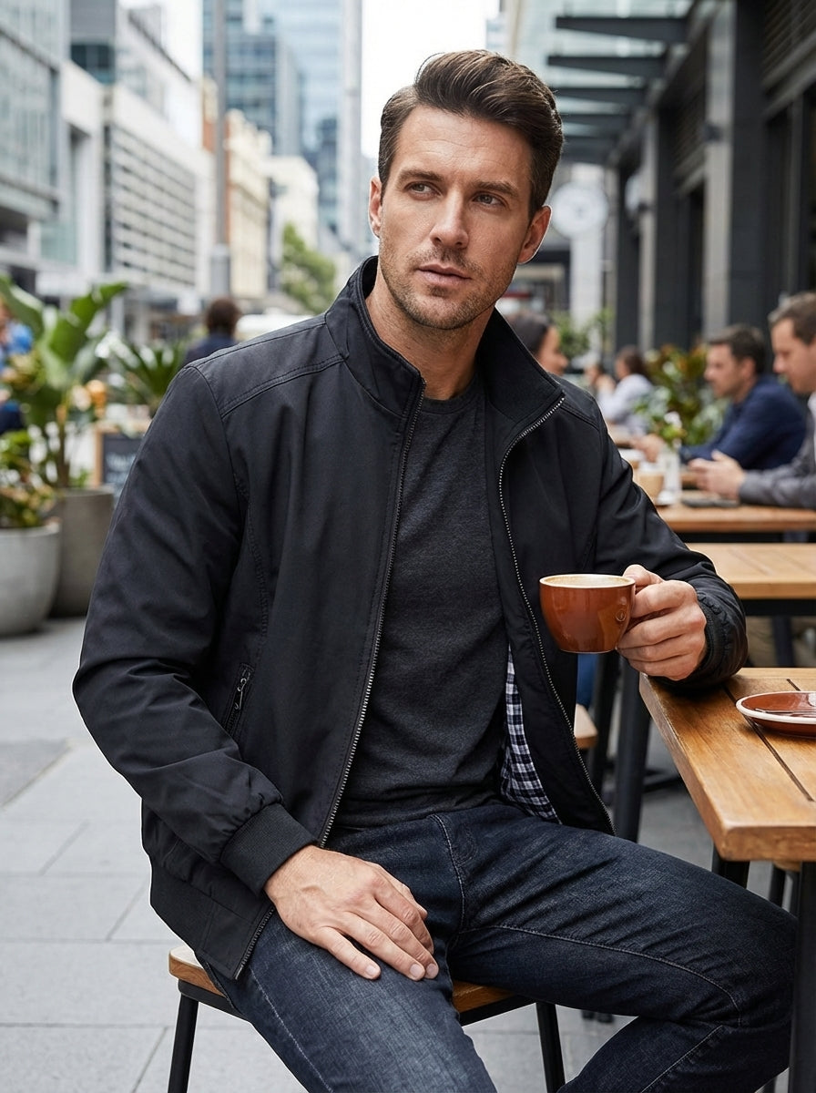 Men's Jacket with Stand-Up Collar and Zip