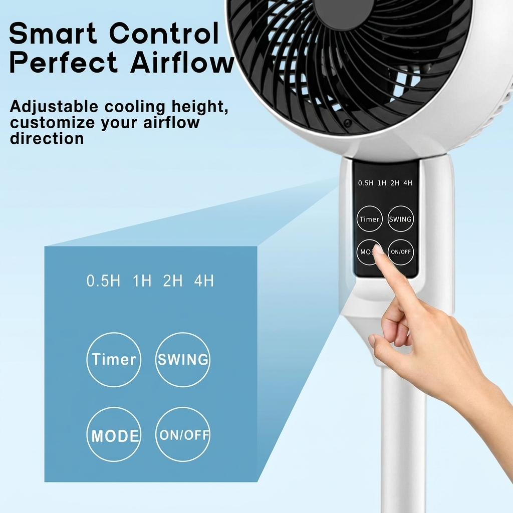 Adjustable Pedestal Fan 3D Oscillation - Quiet, Energy Efficient, Home Use