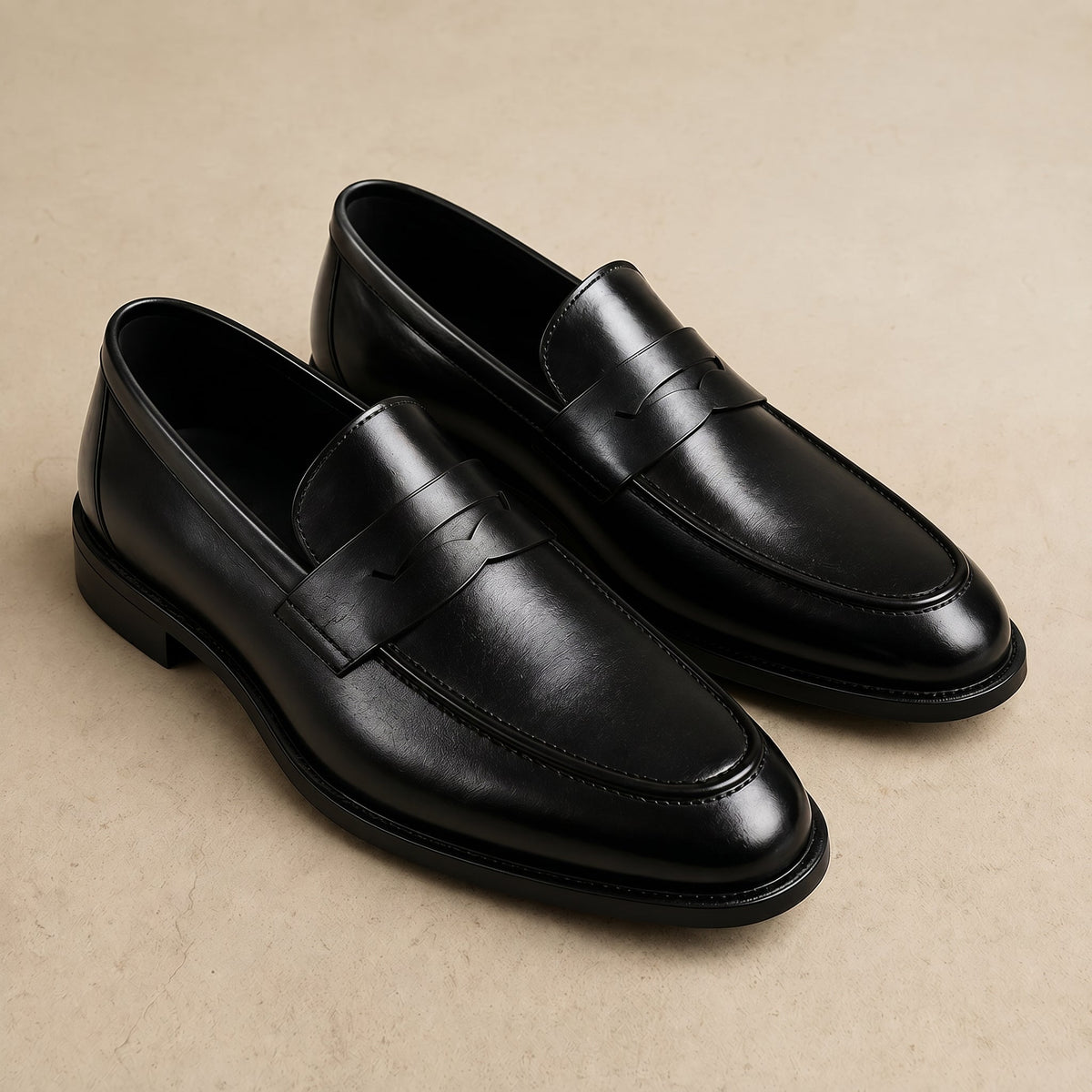 Lukas - Men's Round Toe Wedding Penny Loafers - Shoes - Black - Davies & Cooper