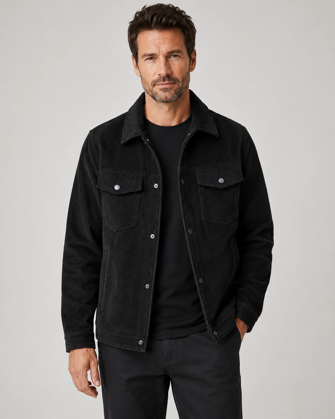 Men's Corduroy Overshirt - Cotton Shirt Jacket with Chest Pockets