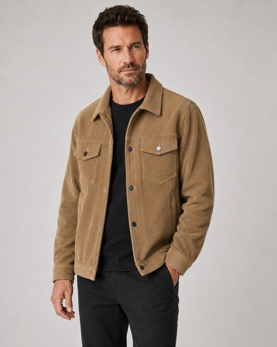 Men's Corduroy Overshirt - Cotton Shirt Jacket with Chest Pockets