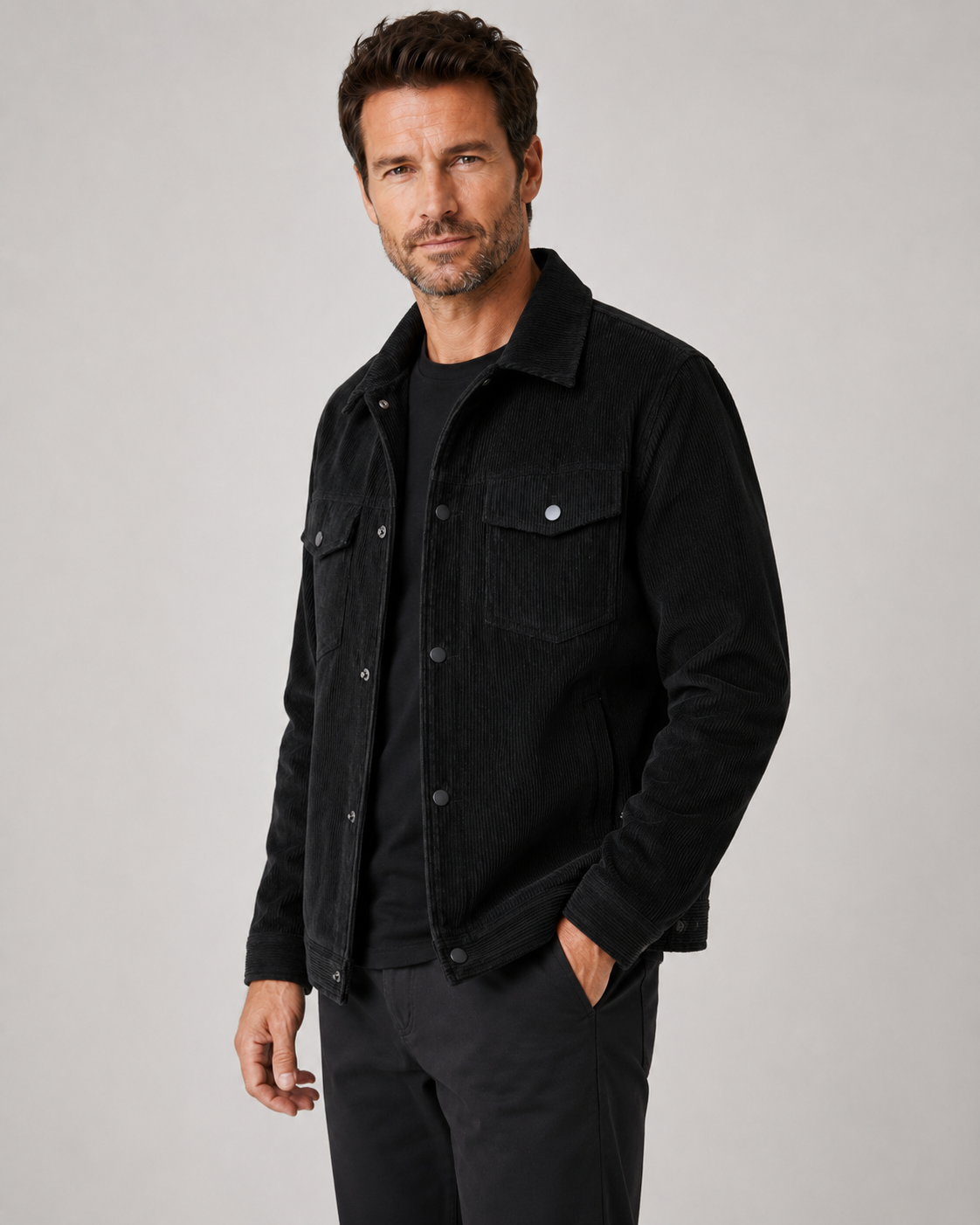 Men's Corduroy Overshirt - Cotton Shirt Jacket with Chest Pockets
