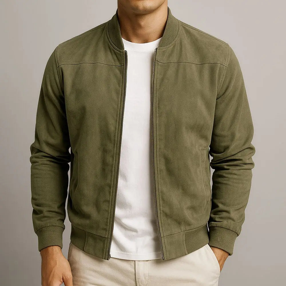 Men's Suede Bomber Jacket Minimalist Urban - Grün