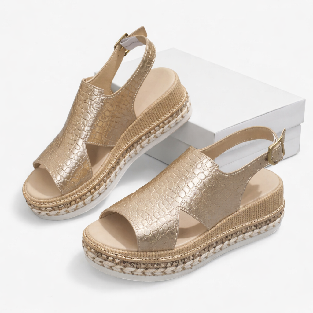 Women's Wedge Sandals Metallic Finish Casual Summer Footwear