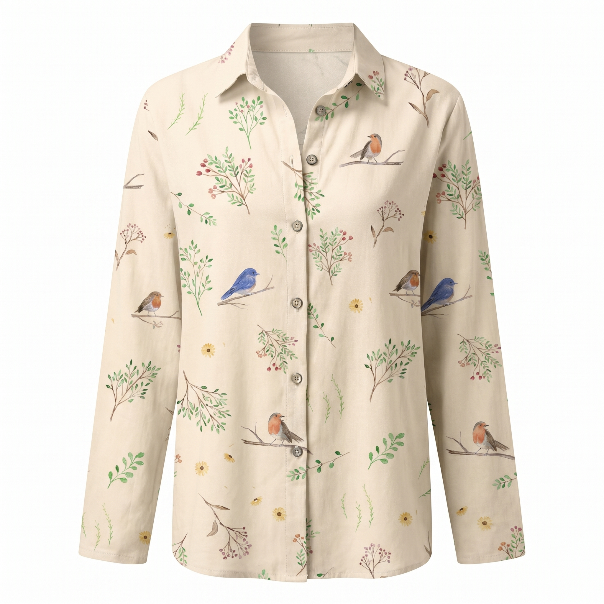 Women's Blouse Abstract Print Split Neck Long Sleeve Casual Top