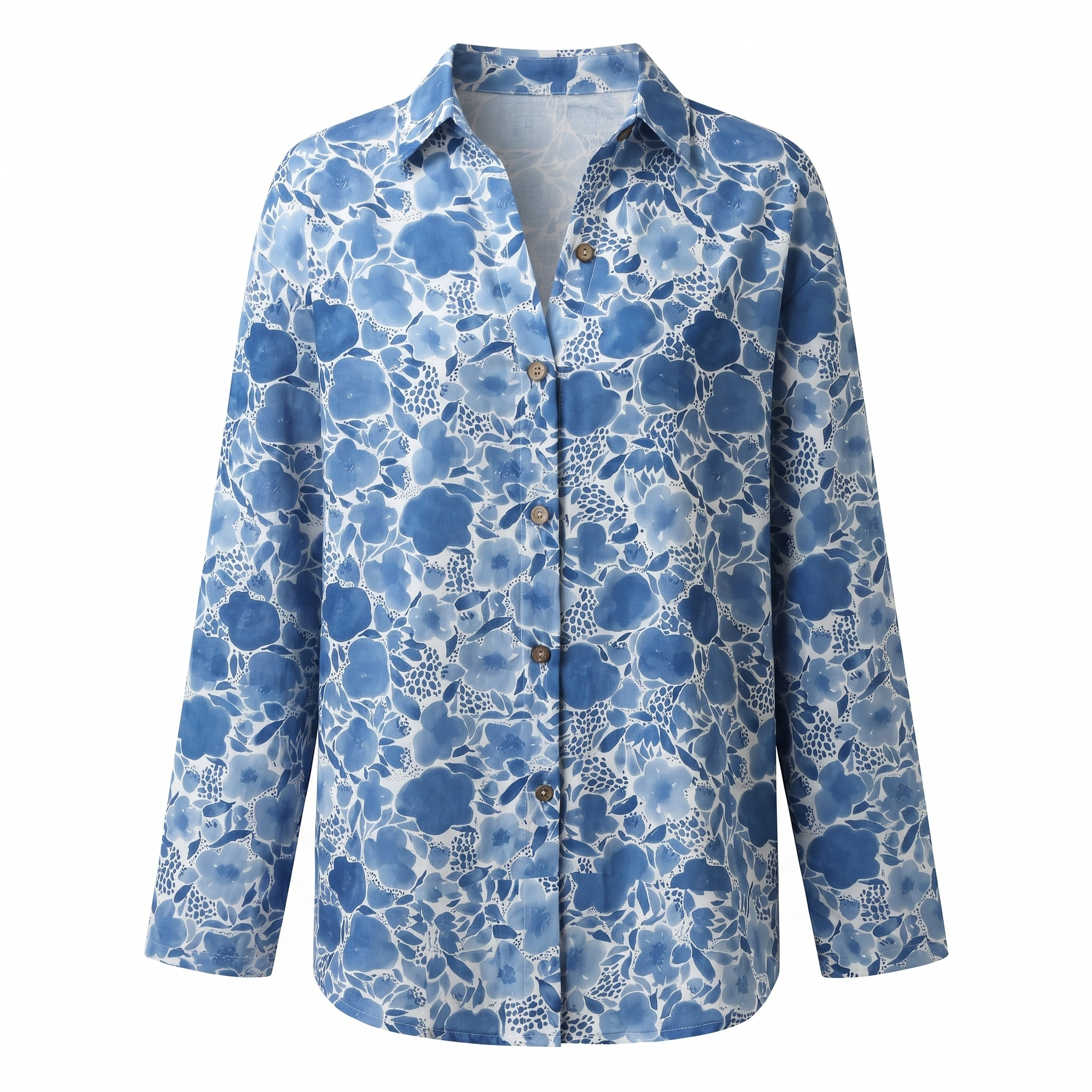 Women's Blouse Abstract Print Split Neck Long Sleeve Casual Top