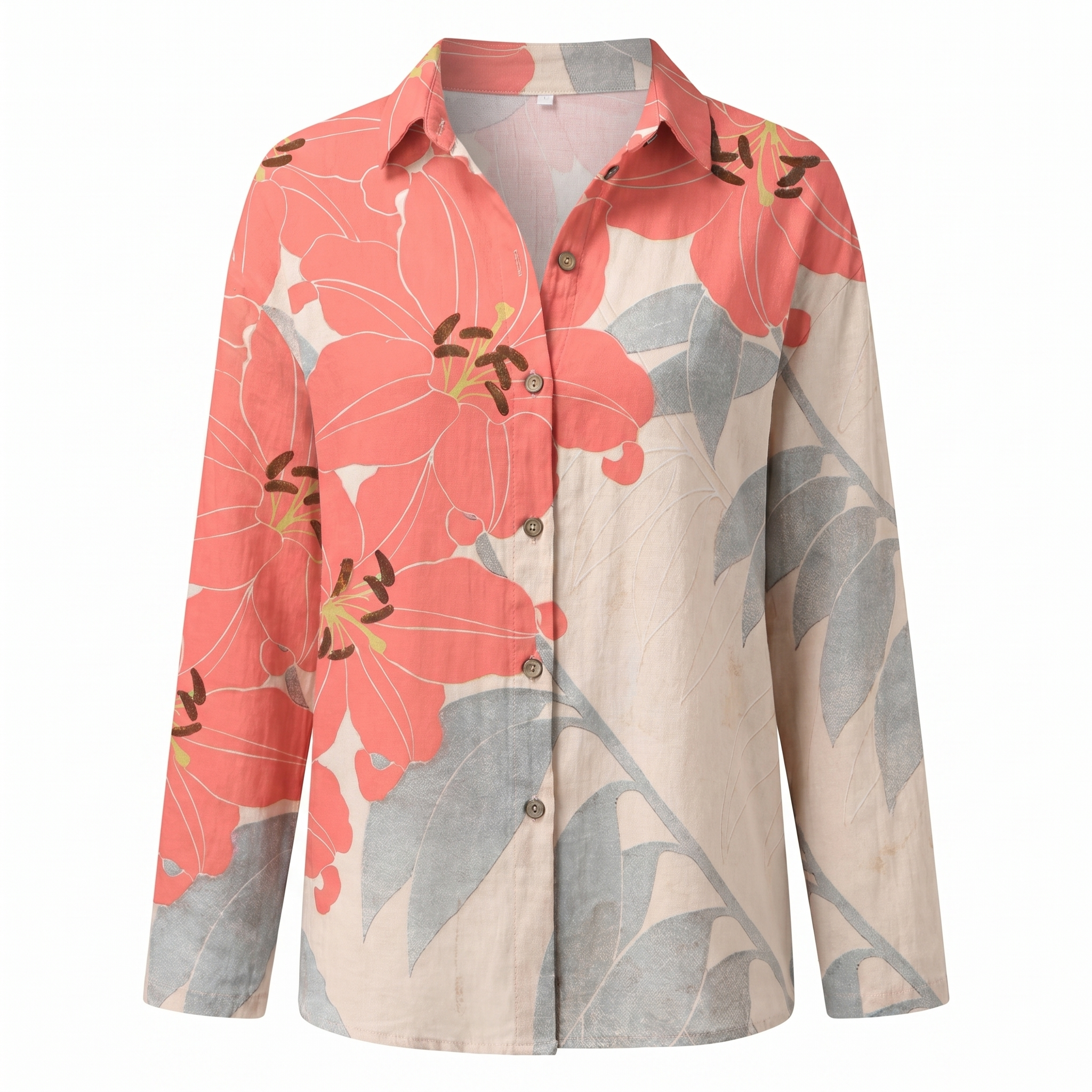 Women's Blouse Abstract Print Split Neck Long Sleeve Casual Top
