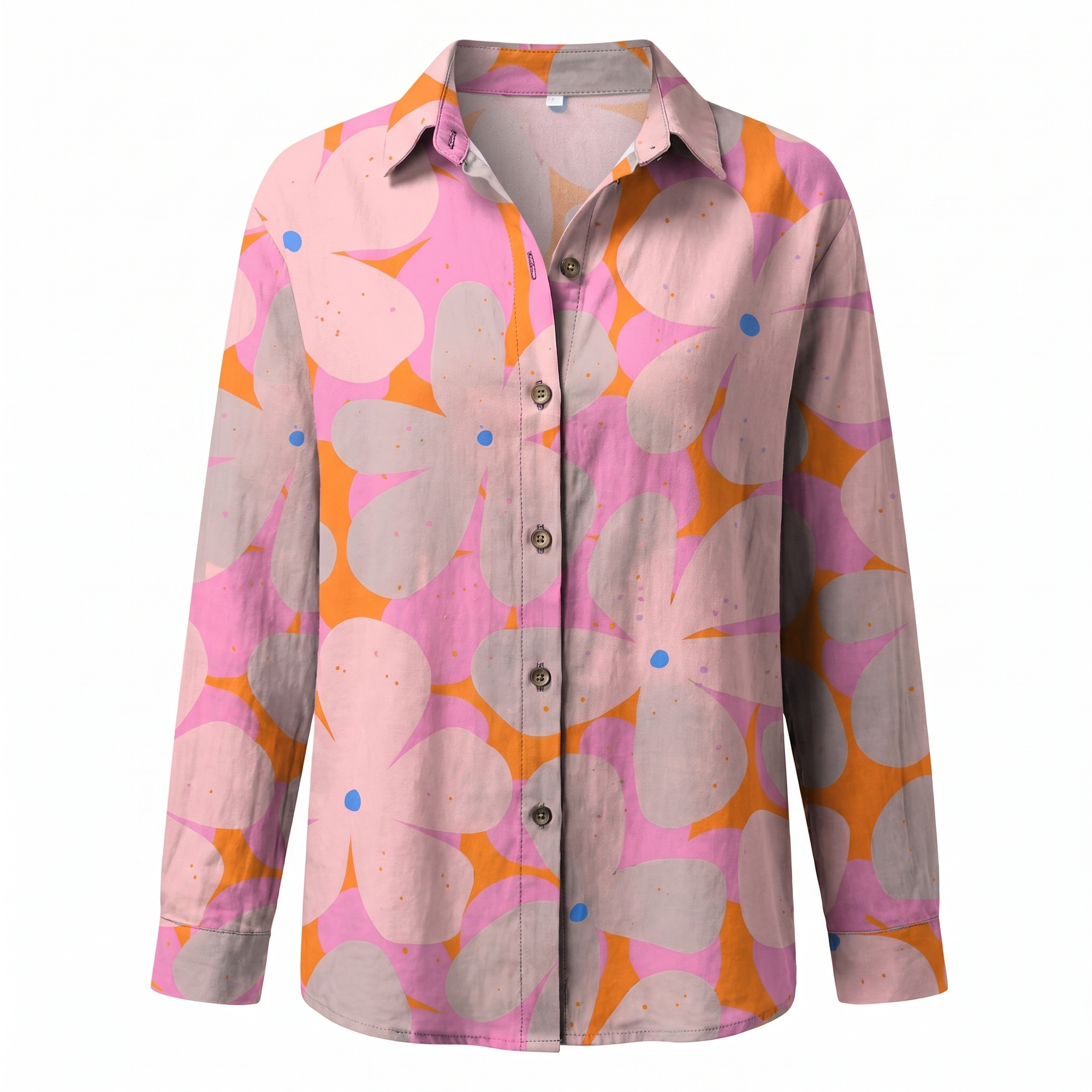 Women's Blouse Abstract Print Split Neck Long Sleeve Casual Top
