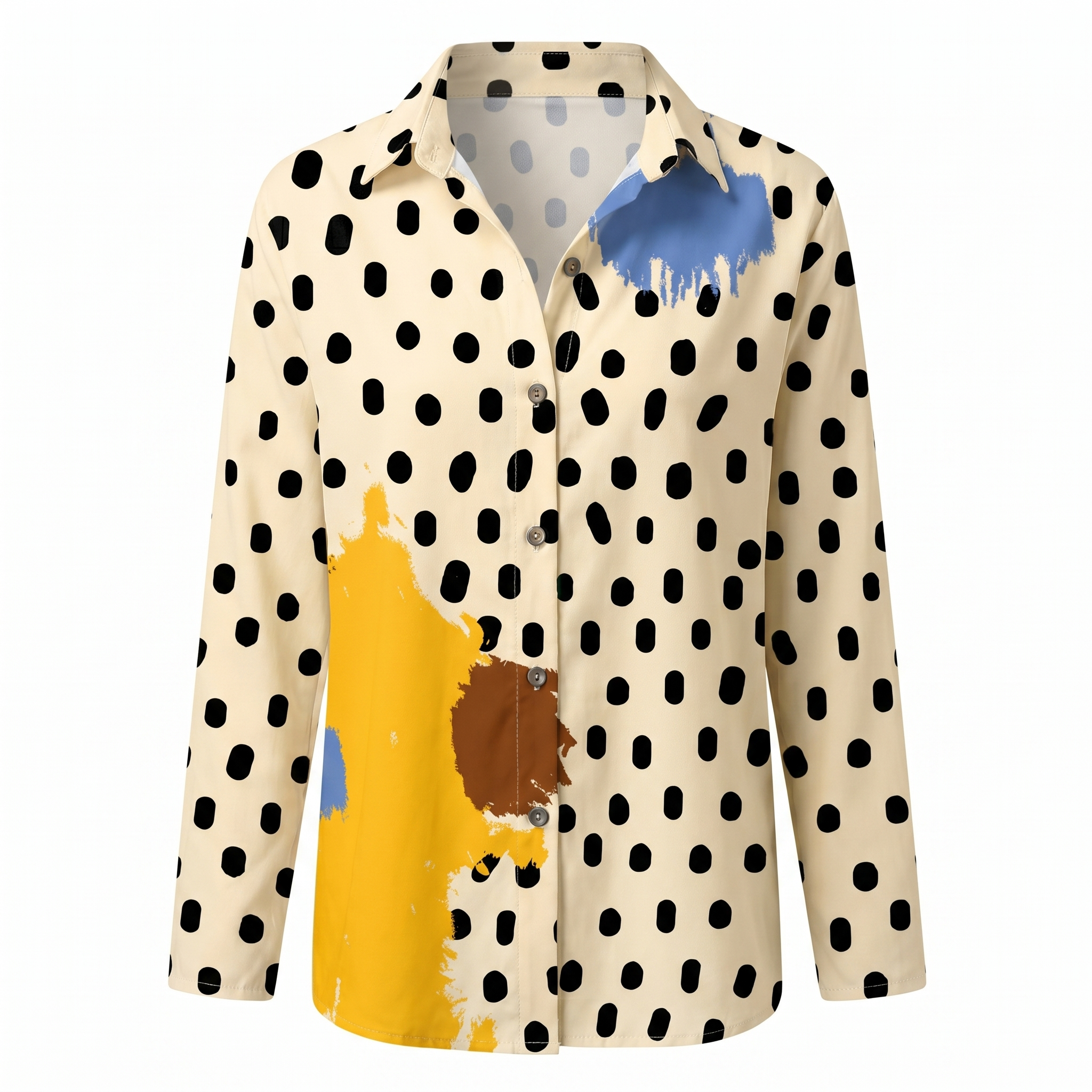 Women's Blouse Abstract Print Split Neck Long Sleeve Casual Top